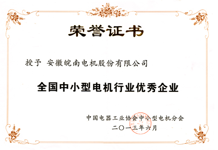 皖南電機(jī):全國(guó)中小型電機(jī)行業(yè)優(yōu)秀企業(yè) 皖南電機(jī):全國(guó)中小型電機(jī)行業(yè)優(yōu)秀企業(yè)
